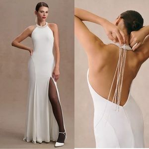 NWT Mac Duggal Ieena beaded crystal halter gown in white size 2 New!